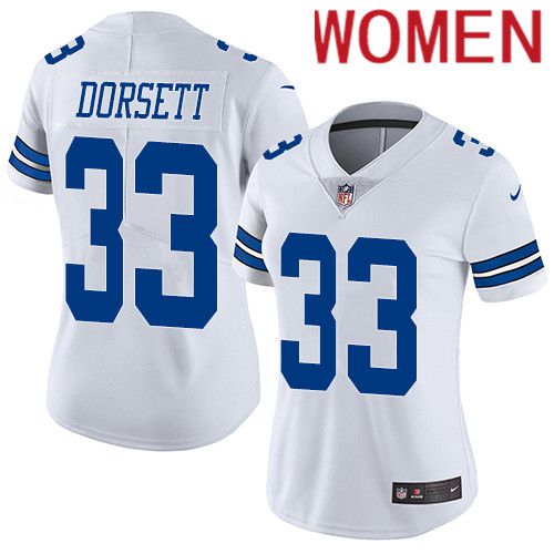 Women Dallas Cowboys #33 Tony Dorsett Nike White Vapor Limited NFL Jersey